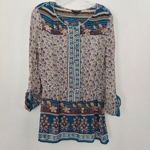 Lucky Brand Size L Womens Top Boho Peasant Long Sleeve Blouse